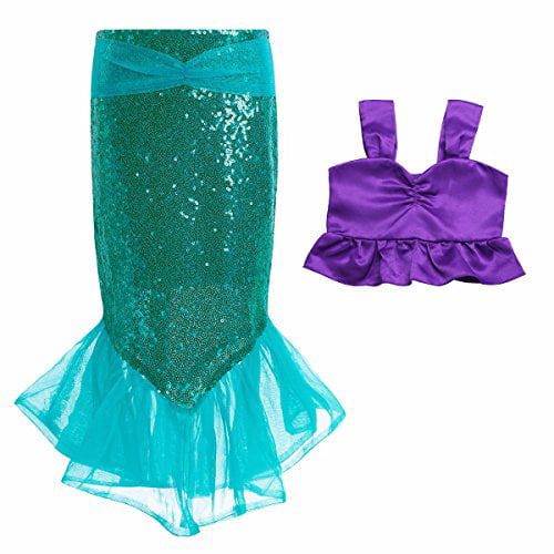 FEESHOW Toddler Little Girls Sequins Mermaid Tail Long Skirt with Top Halloween Cosplay Costumes Party Outfits